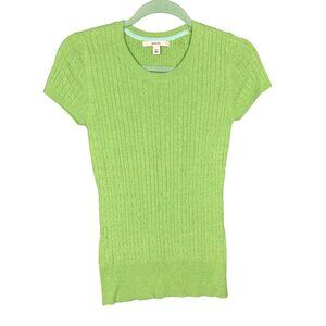 Merona Womens Short Sleeve Cable Knit Sweater Small Lime Green Preppy Tennis Y2K